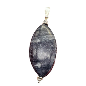 Mookaite Striped Sterling Silver Marquise Pendant | 2 1/4" Long | Purplish Gray|