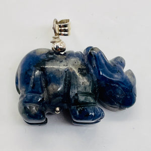 Sodalite Rhinoceros Pendant Necklace|Semi Precious Stone Jewelry|Silver Pendant