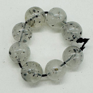 Tourmalinated Quartz Round Bead Parcel | 3" Long | Clear, Black | 8 Beads |