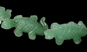 Charming 2 Carved Green Aventurine Lizard Animal Beads | 27x15x7mm | Green