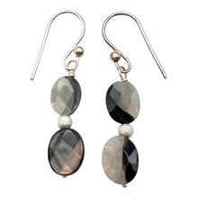Load image into Gallery viewer, Faceted Tahitian Mop Shell &amp; Silver Ball Earrings | 1 1/2 Inch Drop |
