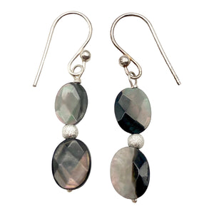 Faceted Tahitian Mop Shell & Silver Ball Earrings | 1 1/2 Inch Drop |