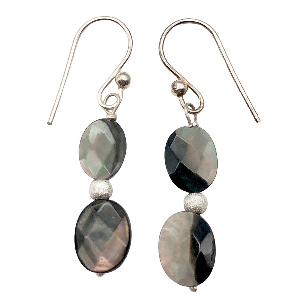 Faceted Tahitian Mop Shell & Silver Ball Earrings | 1 1/2 Inch Drop |