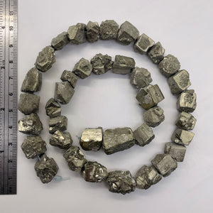 Pyrite Crystals Nugget 18" Strand | 19x13 to 13x10 | Silver Gold | 38 Beads|