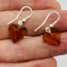 Load image into Gallery viewer, Amber Heart Dangle Sterling Silver Earrings | 1&quot; Long | Amber | 1 Pair Earrings|
