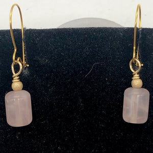 Madagascar Rose Quartz Tube Bead 14k Gold Filled Semi Precious Stone Earrings