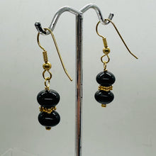 Load image into Gallery viewer, Rainbow Obsidian Round Bead and Yellow Gold Earrings
