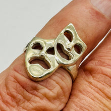 Load image into Gallery viewer, Silver Smiling &amp; Frowning Drama Mask Designer Ring ' Size 6 ' Sterling Silver
