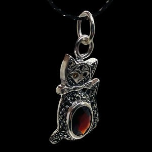 Kitty Cat Marcasite CZ Ruby Cat Pendant | 1 1/4" Long | Silver Red | 1 Pendant |