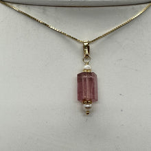Load image into Gallery viewer, Tourmaline and Pearl 14K Yellow Gold Filled Pendant | Pink | 1&quot; Long |
