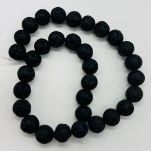 Lava Natural Round Bead Strand | 15.5" Long | Black | 32 Beads |