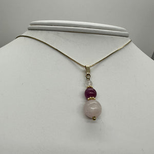 Kunzite Ruby Precious Stone 14K Gold Filled Pendant Necklace | 1 1/4 inch long|