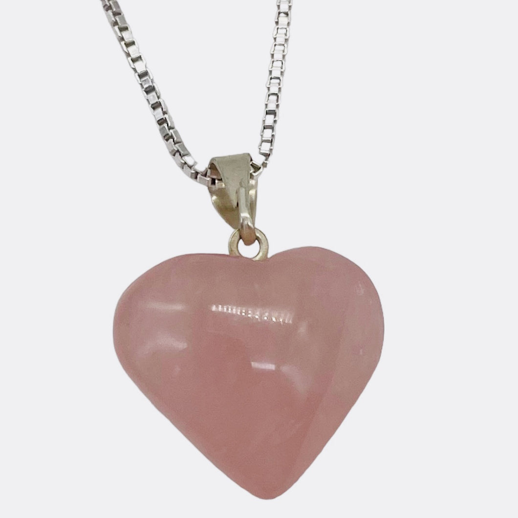 Rose Quartz Heart with Sterling Silver 18