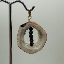 Load image into Gallery viewer, Blue Chalcedony Druzy Garnet Window 14K Gold Filled Pendant | 1 3/4"Long |
