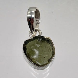 Moldavite 9.731ct Sterling Silver Round Pendant | 3/4" Long | Green | 1 Pendant|