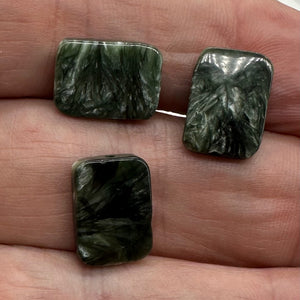 3 Sultry Green Seraphinite 14x10x4mm Rectangle Focal Beads 8688