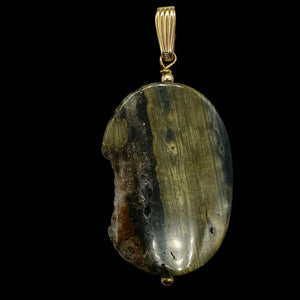 Ocean Jasper with Quartz 14Kgf Pendant | Green. Gold | 2" Long |