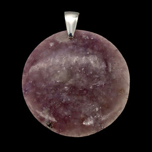 Natural Lepidolite Large Round Sterling Silver Pendant | 45mm | 2 1/16" Long |