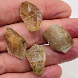 Rutilated Quartz Faceted Nugget Beads| 26x15 to25x12mm | Clear, Gold | 4 Beads |