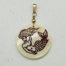 Load image into Gallery viewer, Lovely Scrimshawed Swimming Mermaid 14kgf Pendant | Red, Cream | 1 1/2&quot; Long |
