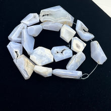 Load image into Gallery viewer, Drusy Blue Chalcedony 100g Quadrilateral Strand| 40x25 to 22x18mm | Blue, White
