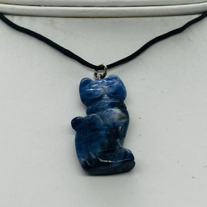 Sodalite Stone Kitty Cat Pendant Necklace | 1 1/4" Long | Blue, White |