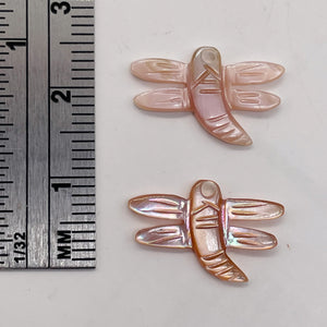 Dragonfly Premium Hand Carved Etched Pink Mussel Shell Beads | 16x10mm| 2 Beads|