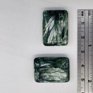 Rare Green Seraphinite Flat Rectangle Pendant Bead |25x18x7mm | 1 Bead |