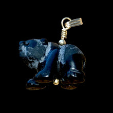Load image into Gallery viewer, Adorable! Carved Onyx Panda Bear 14Kgf Pendant | 19x14x10mm (Panda) 4mm (Bail Opening) | Black
