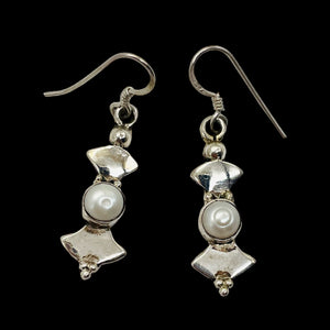 Fresh Water Pearl Sterling Silver Dangle Earrings | 1 1/2" Long | White| 1 Pair|
