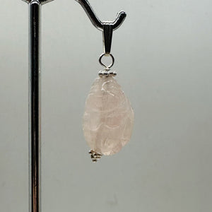 Buddha Hand Carved Rose Quartz Sterling Silver Pendant | 1 1/4" Long |
