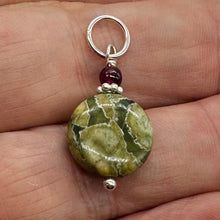 Load image into Gallery viewer, Raintree Rhyolite Jasper Sterling Silver Pendant | 1&quot; Long | Green, Pink |
