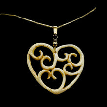 Load image into Gallery viewer, Heart Shape Delicate Carved Bone 14K Gold Filled Pendant| 1 3/4&quot; Long | Cream |
