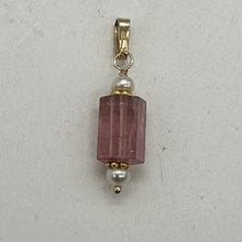 Load image into Gallery viewer, Tourmaline and Pearl 14K Yellow Gold Filled Pendant | Pink | 1&quot; Long |

