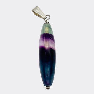 Fluorite Sterling Silver Navette Pendant| 2" Long | Purple Green | 1 Pendant |