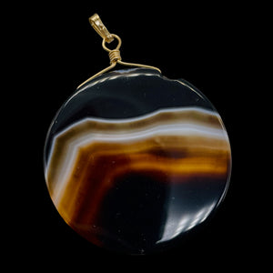 Sardonyx Agate 40mm Coin 14K Gold Filled Bead Pendant | Black | 2" Long |