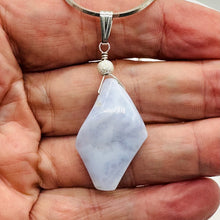 Load image into Gallery viewer, Chalcedony Designer Cut Sterling Silver Wire Wrap Pendant | 2&quot; Long | Blue |

