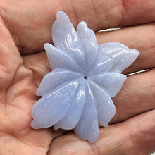 Load image into Gallery viewer, Chalcedony 55ct Hand Carved Flower Pendant Bead| 48x37x7mm| Blue| 1 Pendant Bead
