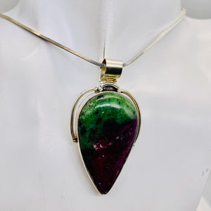 Ruby Zoisite Sterling Silver Goddess Pendant | 2" Long | Red Green | 1 Pendant |