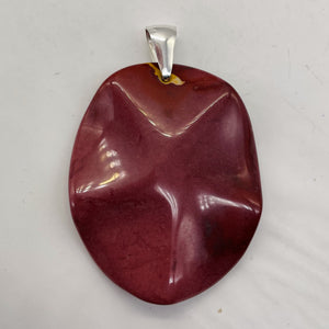 Mars Red Mustard Mookaite Oval Sterling Silver Pendant | 50mm | Maroon |