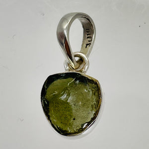 Moldavite 9.731ct Sterling Silver Round Pendant | 3/4" Long | Green | 1 Pendant|