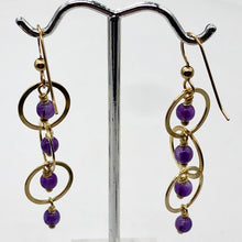 Load image into Gallery viewer, Amethyst 14K Gold Filled Exotic Drop Earrings | Purple/Gold | 2 1/4&quot; Long |
