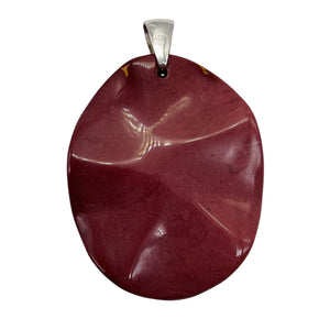 Mars Red Mustard Mookaite Oval Sterling Silver Pendant | 50mm | Maroon |