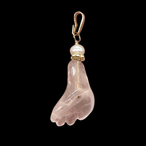 Rose Quartz Lily Flower and Pearl 14K Gold Filled Pendant | 1" Long |