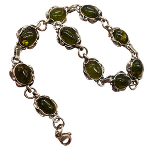 Amber Sterling Silver Bezel Set 8x6mm Stones | 7 1/2" Long | Green | 1 Bracelet|