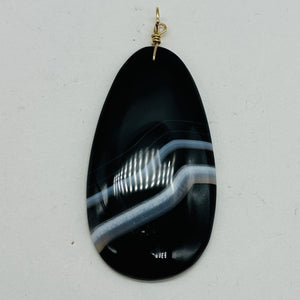 Stunning! Black and White Sardonyx 14Kgf Wire Wrap Pendant | 2 3/4 Inch Long |