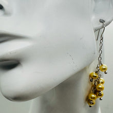 Load image into Gallery viewer, Golden Yellow Freshwater Pearl Designer Earrings | 9 Pearls | 2 1/4&quot; Drop |
