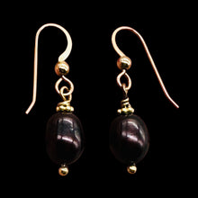 Load image into Gallery viewer, Black Cherry Freshwater Pearl 14kgf Earrings | 1&quot; Long | 12x8mm Pearls | 1 Pair|
