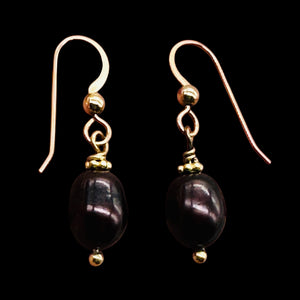 Black Cherry Freshwater Pearl 14kgf Earrings | 1" Long | 12x8mm Pearls | 1 Pair|