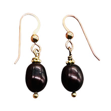 Load image into Gallery viewer, Black Cherry Freshwater Pearl 14kgf Earrings | 1&quot; Long | 12x8mm Pearls | 1 Pair|
